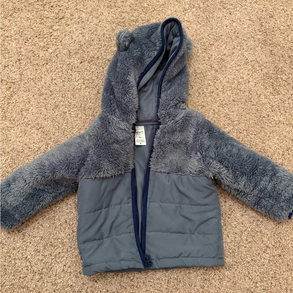 Toddler Plush Hooded Jacket - Gray